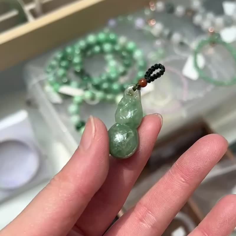 天然翡翠 緬甸 A玉 玉鐲 • 葫蘆翡翠吊墜 - 手鍊/手環 - 石頭 綠色