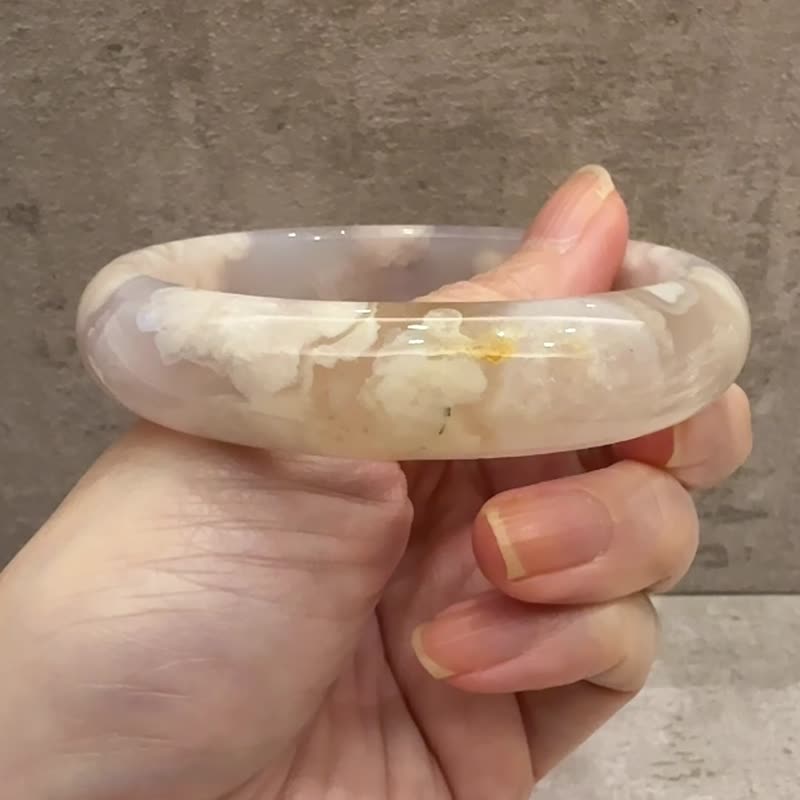 櫻花瑪瑙手鐲 瑪瑙手鐲仙女色紫冰底粉炸花正鐲套鐲61-62可戴 - 手鍊/手環 - 玉石 