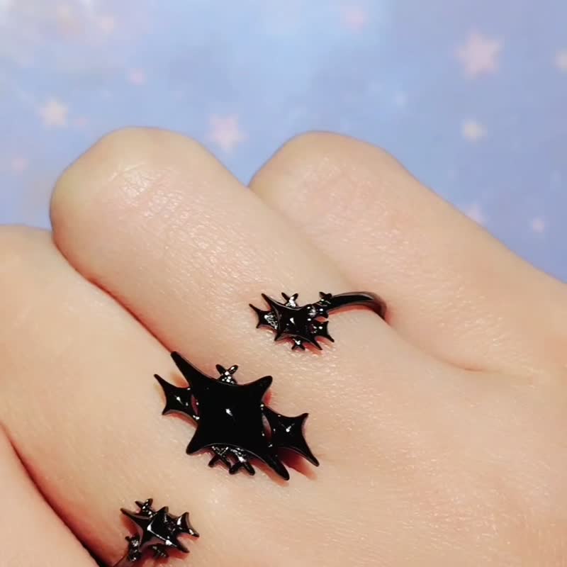 Kira Kira Sparkling Star 18K Black Gold Plated Silver Double Finger Ring - General Rings - Sterling Silver Black