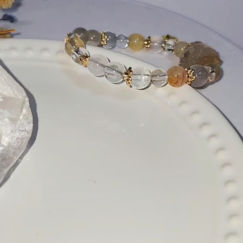 橙兔毛龍龜設計手鍊/招財/增正能量之水晶 - 手鍊/手環 - 水晶 橘色