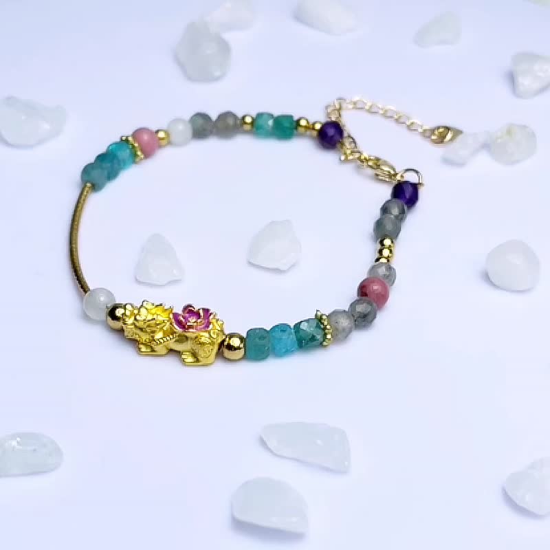 G12 pure gold 9999 enamel gold rich flower Pixiu exclusive design bracelet with beads - Bracelets - Precious Metals Multicolor