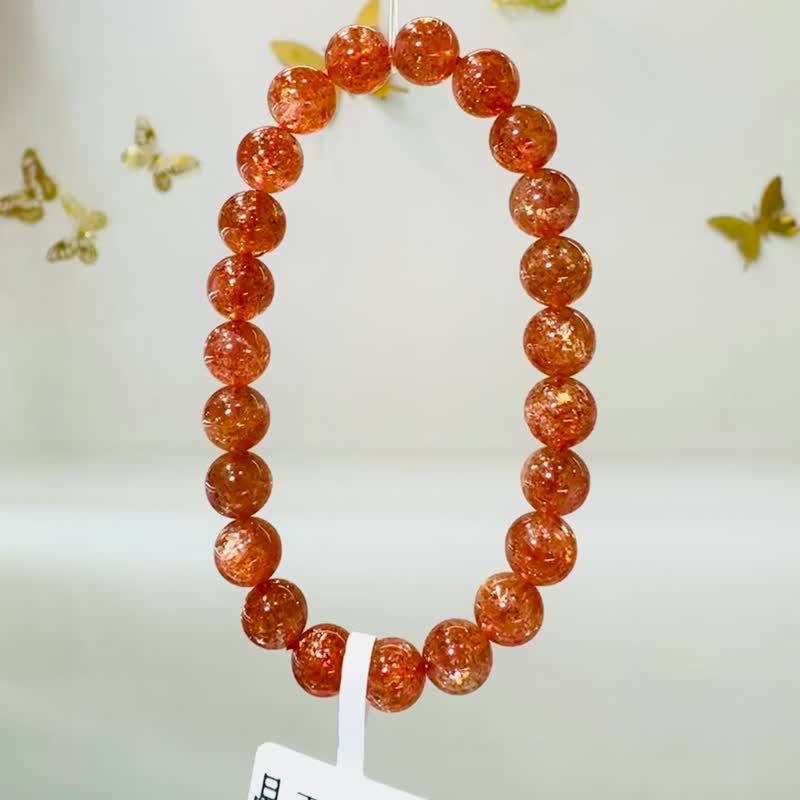 精品濃透閃金太陽太陽石8mm17.40g化太歲事業旺財陽氣正面 - 手鍊/手環 - 水晶 紅色