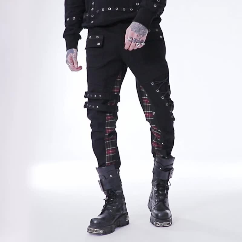龐克末日高地人格紋長褲 - 男長褲/休閒褲 - 其他材質 黑色