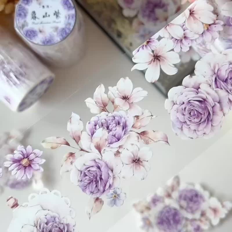 Murayama Purple Retro Rose PET Washi Tape - มาสกิ้งเทป - วัสดุอื่นๆ สีม่วง