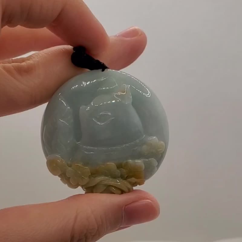 天然A貨翡翠雙彩仙氣溫柔貓咪花牌 - 項鍊 - 寶石 多色