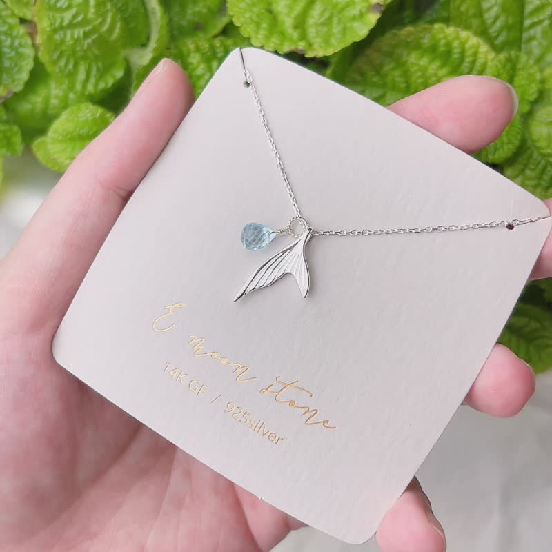 Little Mermaid Light Jewelry Aquamarine Sterling Silver Necklace Crystal - สร้อยคอ - เงินแท้ สีเงิน