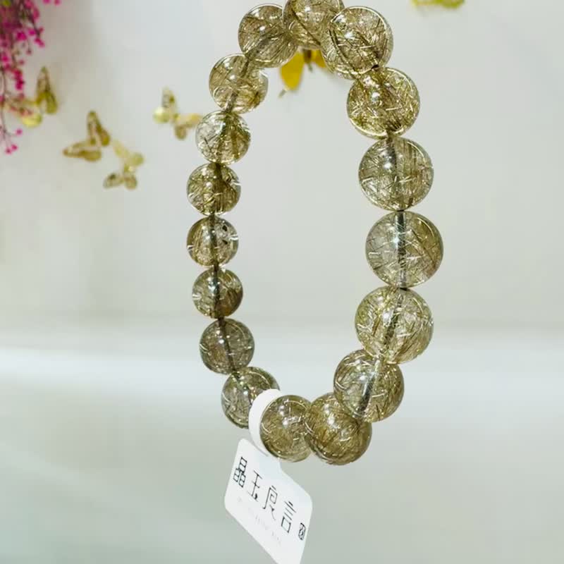 精品金銀銅髮魔鬼髮晶10.9-11.4mm33.86g鋼絲球效應避邪擋煞招財 - 手鍊/手環 - 水晶 多色