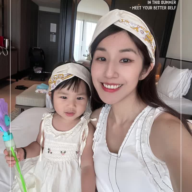 午後花園 親子髮帶 寶寶髮帶 手作 - 嬰兒帽子/髮帶 - 棉．麻 卡其色