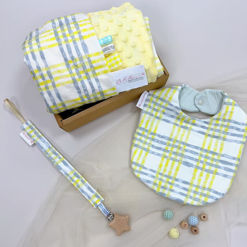 Baby Full-Month Shower Gift Box- Yellow line plaid - Baby Gift Sets - Cotton & Hemp Yellow