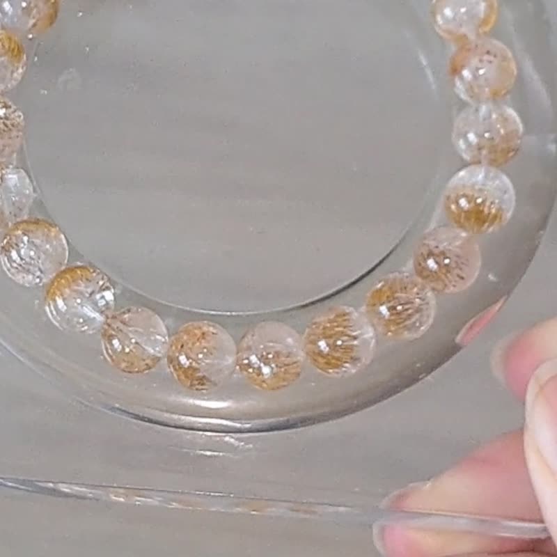 精品超稀有礦天然黃金超七水晶  9mm水晶手鏈 主招財正財招貴人 - 手鍊/手環 - 水晶 金色