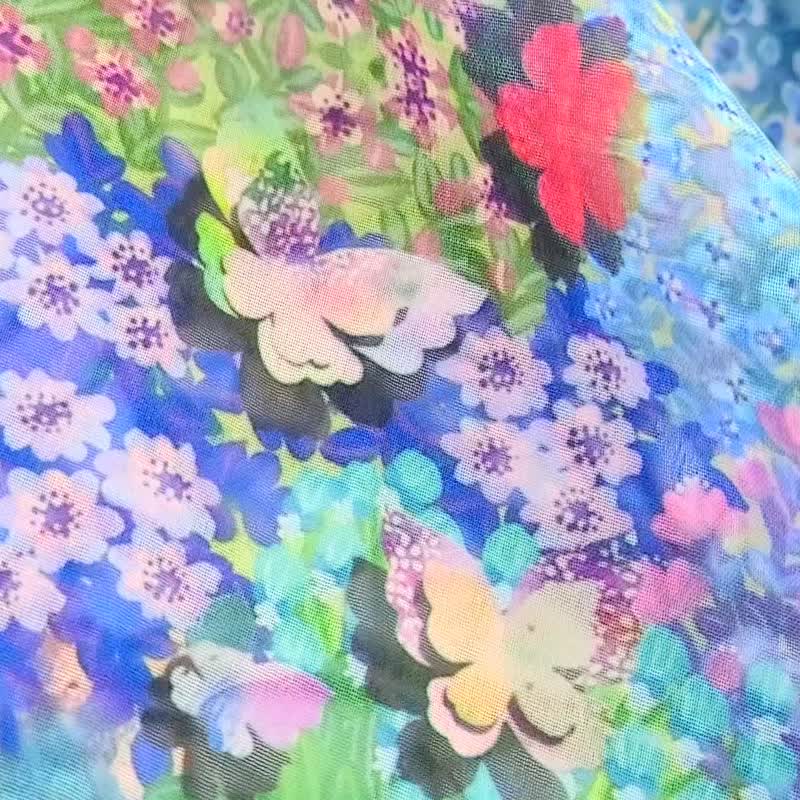 二週間【Smile flower garden】シフォンストール　アートスカーフ　母の日　蝶　おしゃれ　かわいい　ショール　リボン - 絲巾 - 聚酯纖維 多色