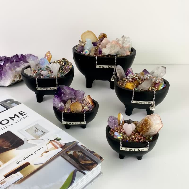 Orgonite Crystal Cauldron ~ Amethyst (Small) - Items for Display - Crystal Multicolor