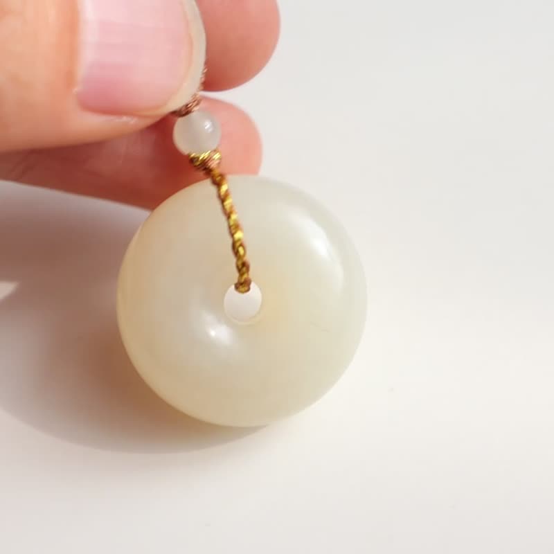 天然アイスベース蓮根パウダー和田玉平安扣ペンダントネックレス ブレッドリング ドーナツ 平安と喜び、順調で憂いなし - ネックレス - 翡翠 