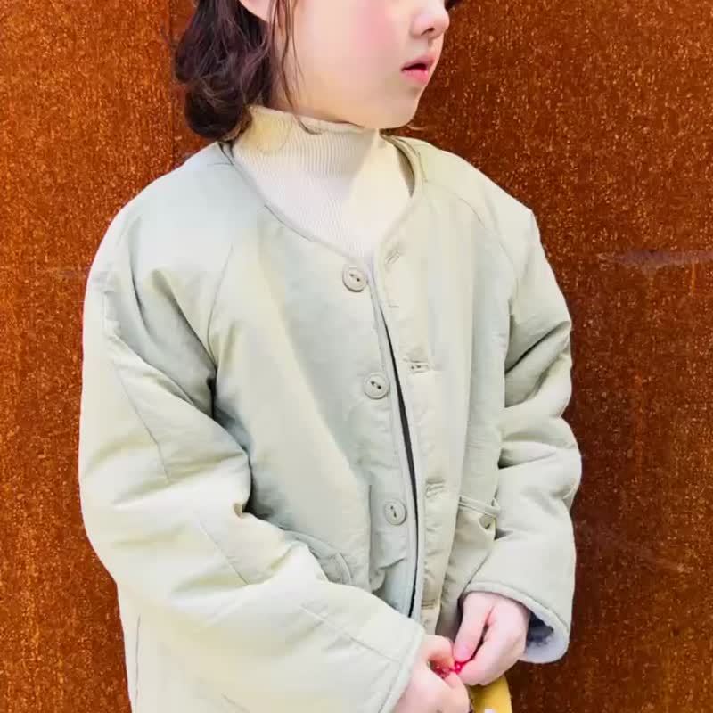 Gray and white striped thickened warm sherpa jacket/reversible children's clothing - เสื้อโค้ด - วัสดุอื่นๆ สีเทา