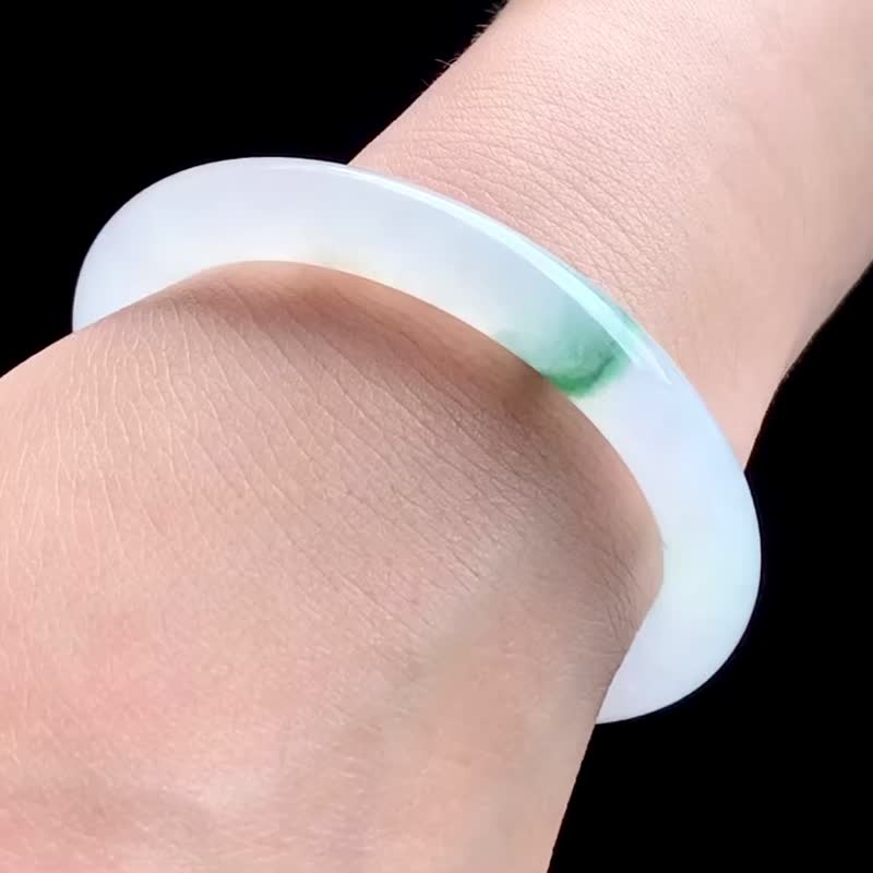 冰種翡翠天然翡翠玉鐲A玉手鐲 玉鈪 • 冰種飄花翡翠圓鐲 - 手鍊/手環 - 玉石 白色