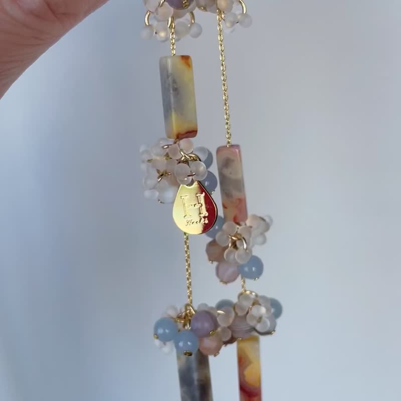 Natural stone long earrings - ต่างหู - เครื่องประดับพลอย หลากหลายสี