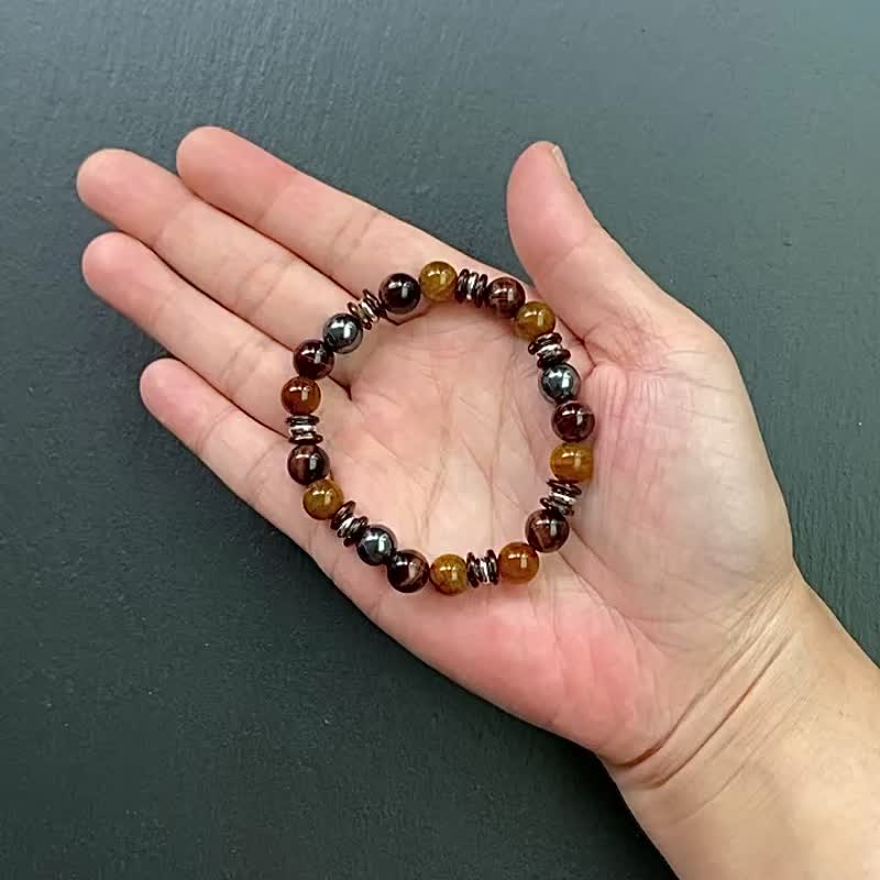 紅虎眼石 龍麟瑪瑙 黑膽石 椰殼 個性鋼手鍊 旺事業 客製化禮物 - 手鍊/手環 - 水晶 多色