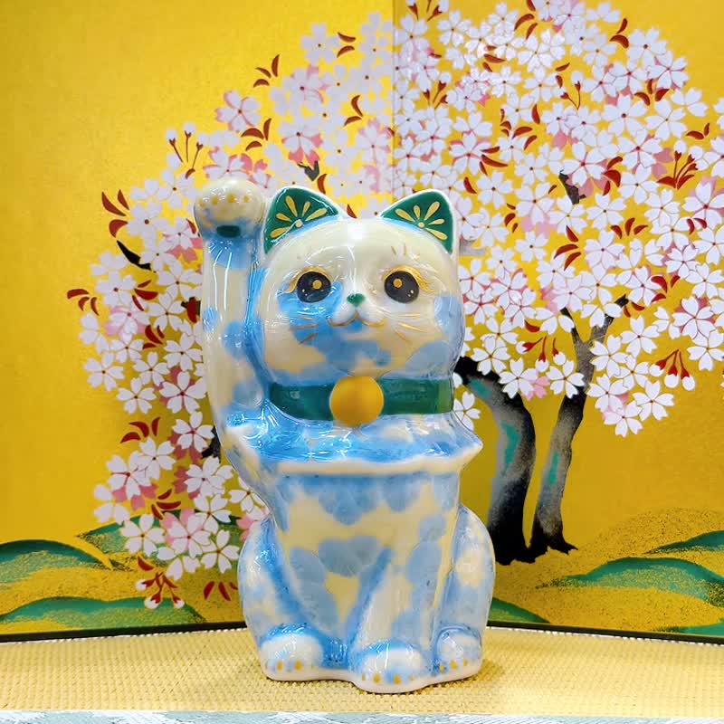 【縹晶綻華】日本清水燒招財貓 | 花結晶 - 縹 - 擺飾/家飾品 - 瓷 藍色