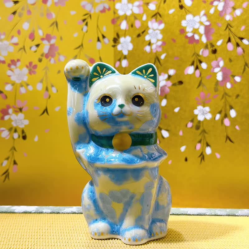 【縹晶綻華】日本清水燒招財貓 | 花結晶 - 縹 - 擺飾/家飾品 - 瓷 藍色
