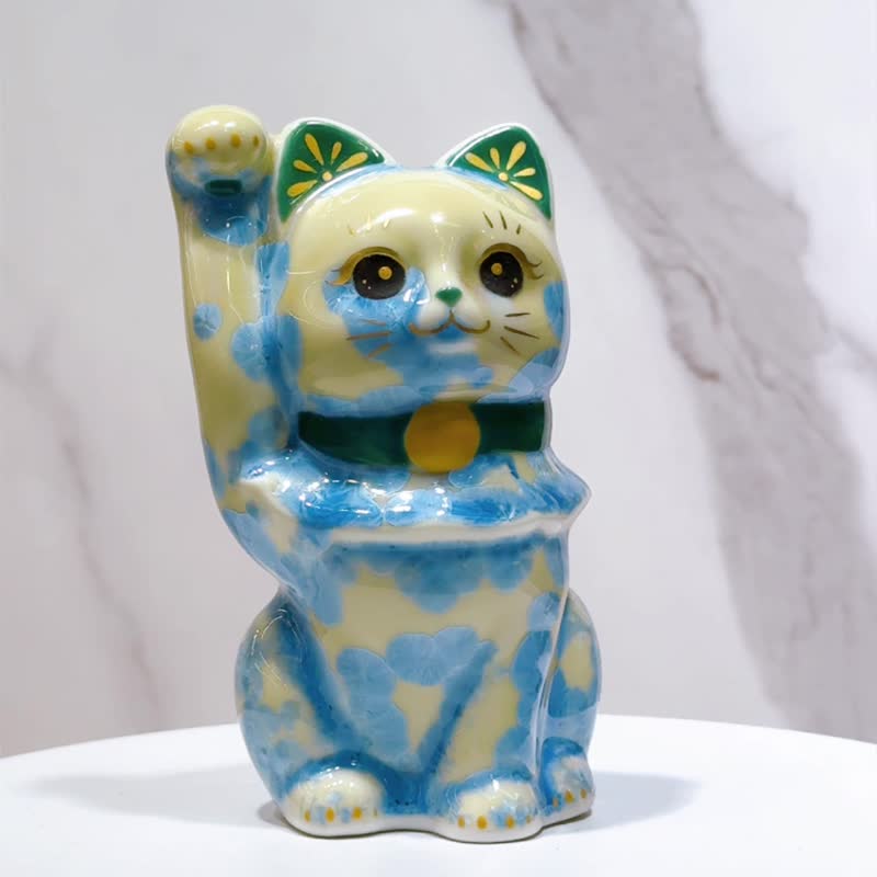 【縹晶綻華】日本清水燒招財貓 | 花結晶 - 縹 - 擺飾/家飾品 - 瓷 藍色