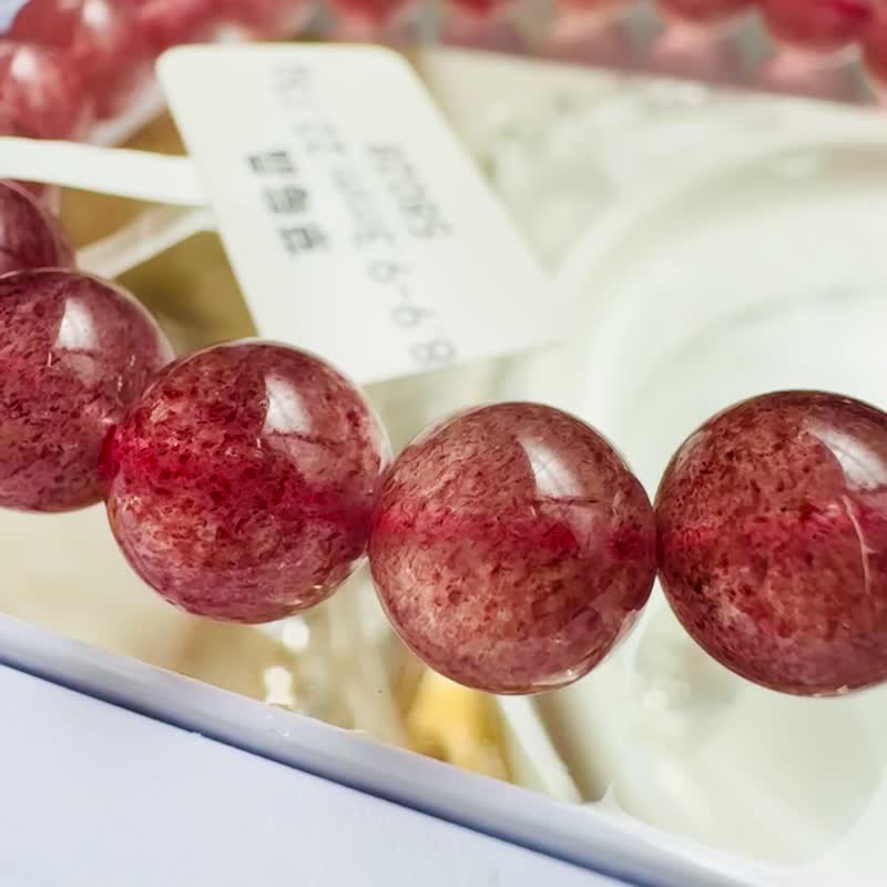 頂級濃郁滿籽鴿血草莓晶8.9-9.3mm22.73g水晶桃花愛情正緣 - 手鍊/手環 - 水晶 粉紅色
