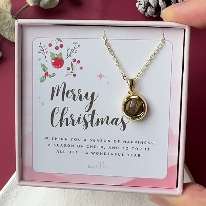 Christmas gift box | Wealth, courage and confidence | Stone 14K gold-filled necklace Christmas gift - Necklaces - Semi-Precious Stones Brown