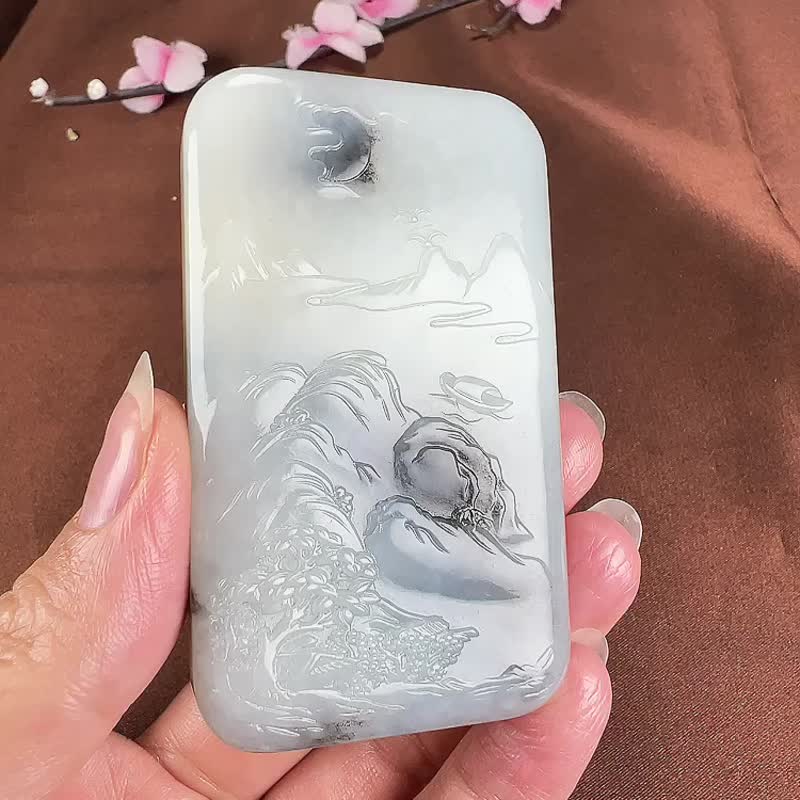 天然新疆和田玉青花籽料山水意境吊墜手把件牌面厚重大氣玉質細膩 - 吊飾/掛飾 - 玉石 