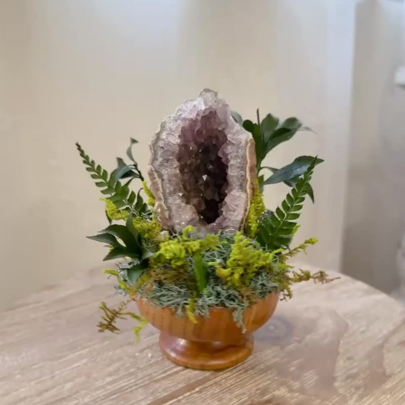 岩石皮 原生態 紫紅色 紫水晶  窩窩晶鎮。 微景觀永生葉材 - 盆栽/植栽 - 水晶 紫色