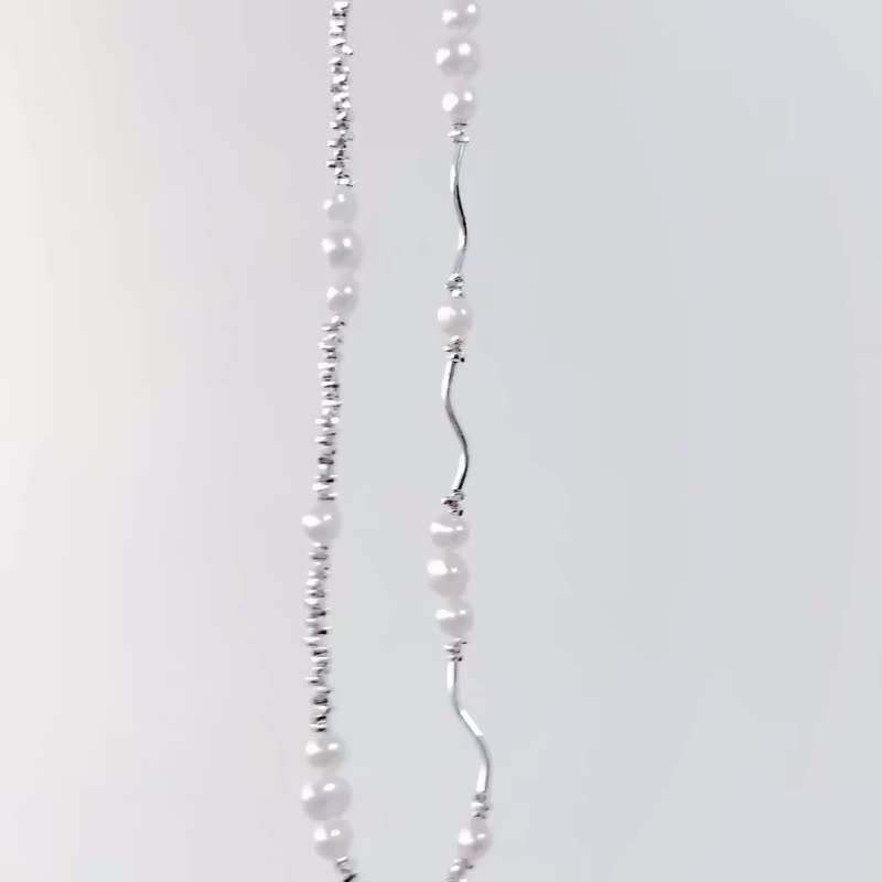 [Sterling Silver Pearl Necklace] Sterling Silver Pearl Necklace Pearl Necklace Sterling Silver Necklace Collarbone Chain - สร้อยคอทรง Collar - เงินแท้ สีเงิน