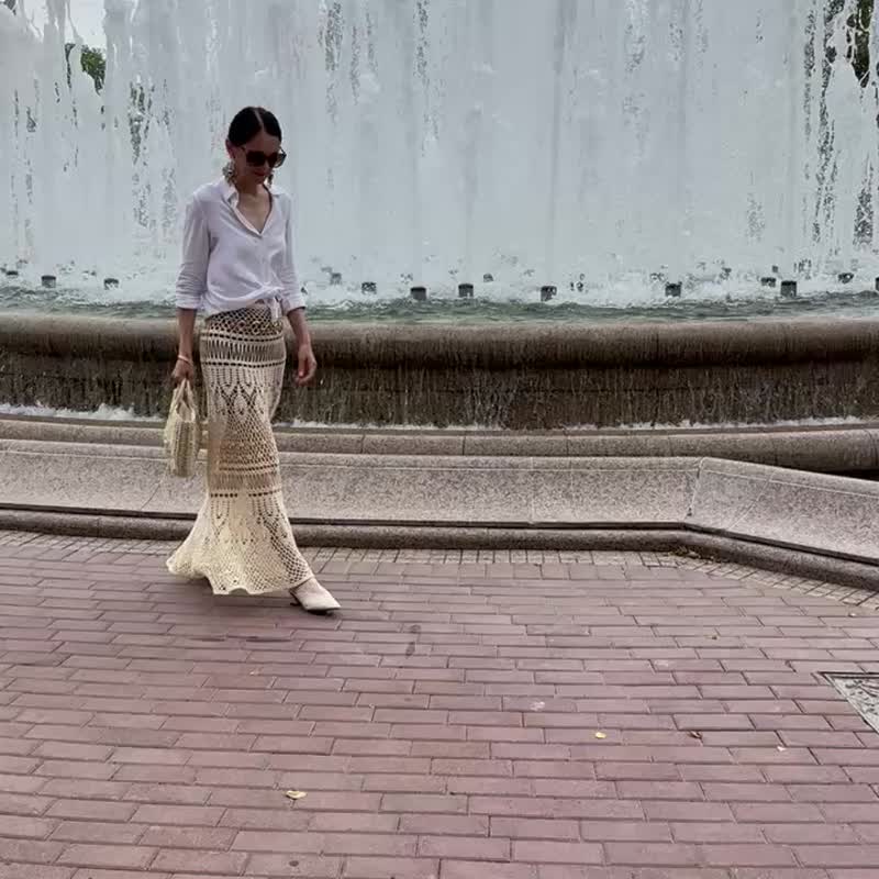 Crochet beach skirt Ruffle skirt Summer cotton skirt White skirt for women - 裙子/長裙 - 棉．麻 