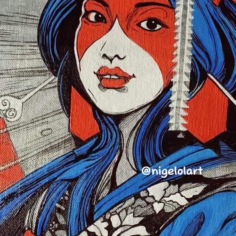 Japanese art Geisha anime girl art Painted denim jacket Custom jacket - Women's Casual & Functional Jackets - Cotton & Hemp Blue