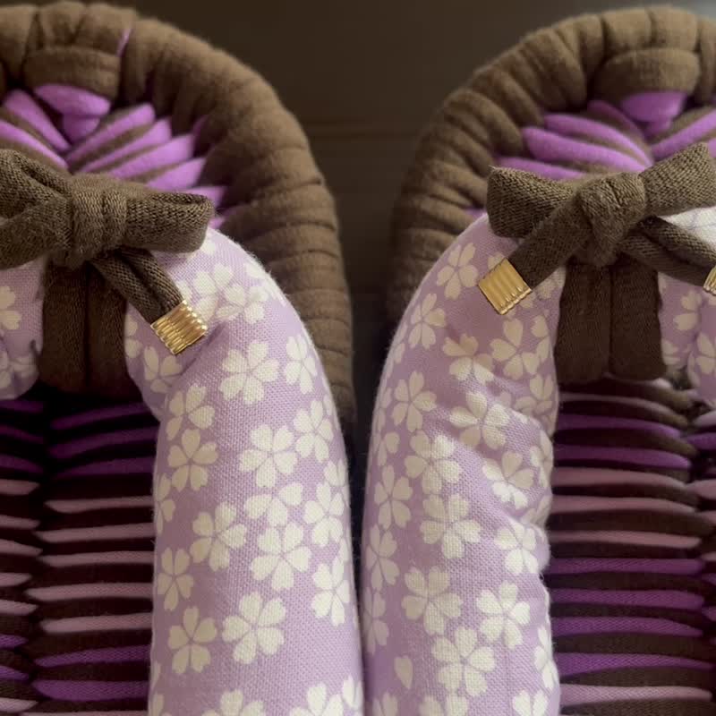 【FLIP TEE FLOP】24cm Cloth  sandal slippers Japanese Nuno zori Cherry blossoms - รองเท้าแตะในบ้าน - ผ้าฝ้าย/ผ้าลินิน สีม่วง