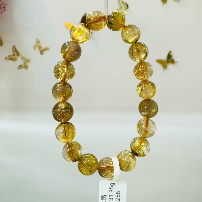 小資本天然厚板鈦金鈦晶10.5mm31.95g帶母礦旺事業避邪招正財 - 手鍊/手環 - 水晶 金色