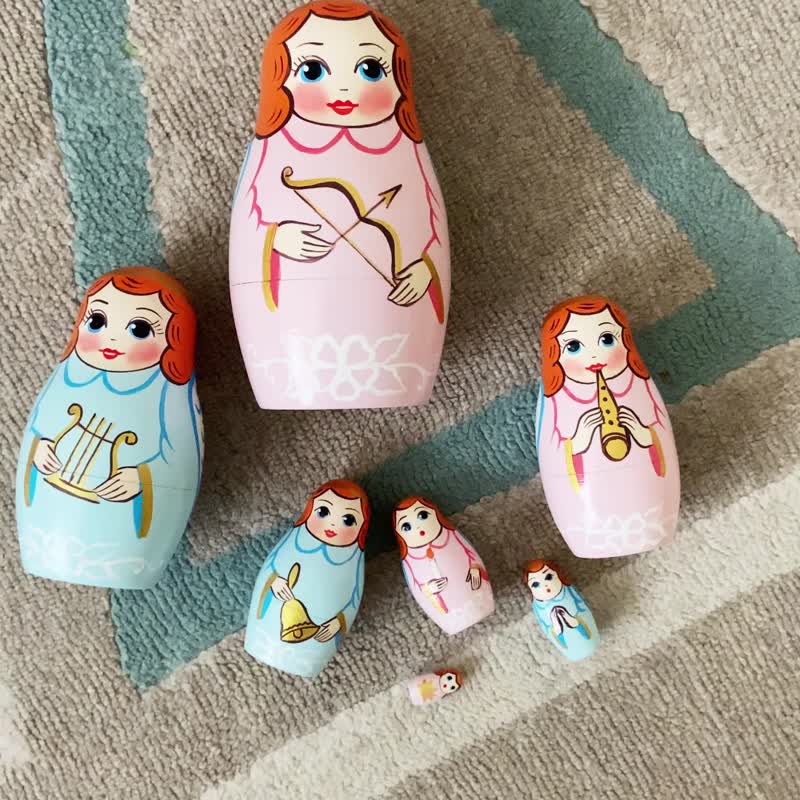 Angels Russian Nesting Dolls Set 7 Pcs - Guardian Angel Figurines - Angel Home D - Kids' Toys - Wood Multicolor