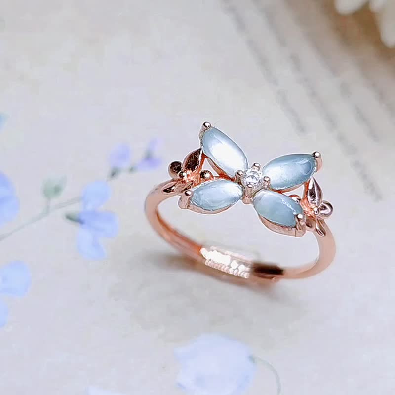 |仙氣藍剛|A貨翡翠冰玻淡藍紫起剛隨形6mm純銀鍍18k玫設計款戒指 - 戒指 - 玉石 多色