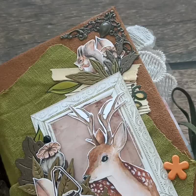 Forest mushroom junk journal Woodland notebook for sale handmade Botany - สมุดบันทึก/สมุดปฏิทิน - กระดาษ สีเขียว