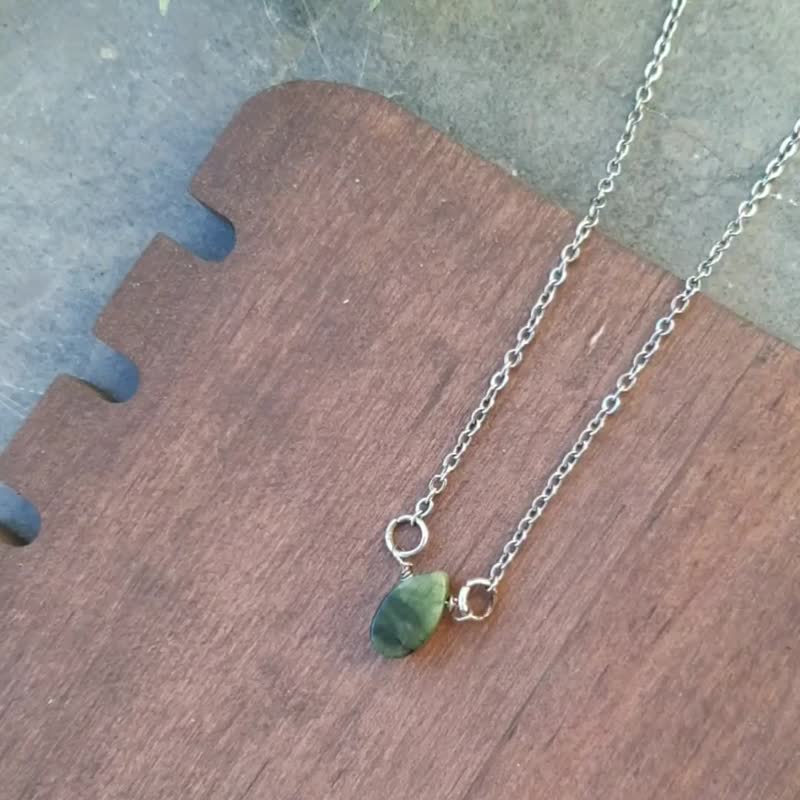 Green Jasper Teardrop Necklace, 925 silver, boho, Virgo gem, Christmas gift - 項鍊 - 寶石 綠色