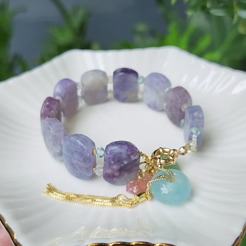 梅花碧璽 如意 海藍寶古錢 彩虹七脈輪 莫蘭迪色 手鍊 單品 禮物 - 手鍊/手環 - 寶石 紫色