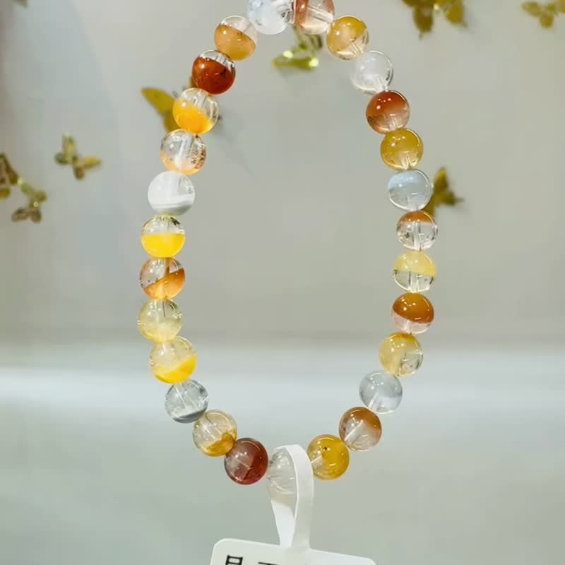 春天色糖果玻璃體半盆彩兔毛水晶6.5mm10.96g手珠稀有紫兔毛藍兔 - 手鍊/手環 - 水晶 多色