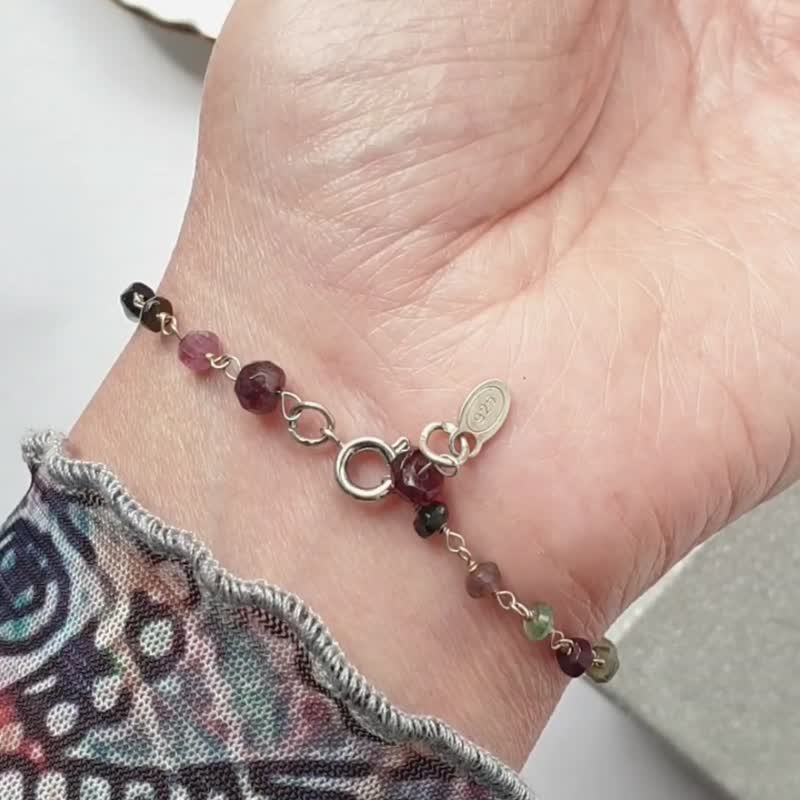 Tourmaline 925 Sterling Silver Bracelet, Garnet, Leo, Aries, Capricorn crystal - 手鍊/手環 - 寶石 紅色