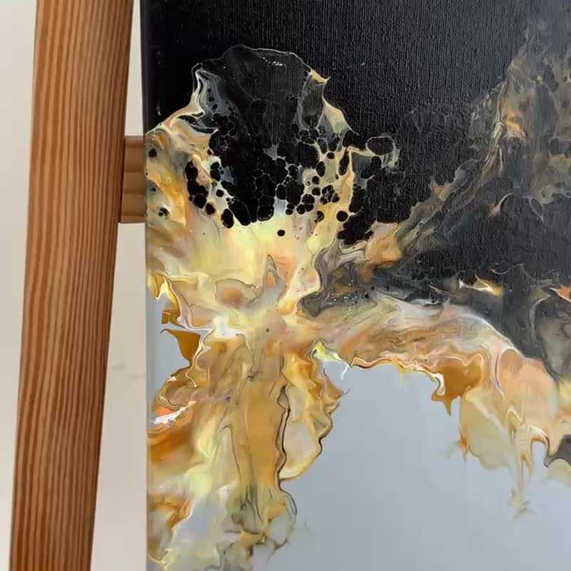 流體藝術 • 擺佈畫作 • 抽象原創丙烯酸畫擺佈畫作 30x30cm - 海報/掛畫/掛布 - 棉．麻 黑色