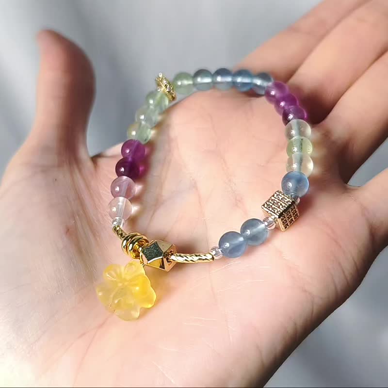頂級彩虹螢石 花 七脈輪 天圓地方 智慧 招財 手鍊 限量客製 禮物 - 手鍊/手環 - 寶石 多色