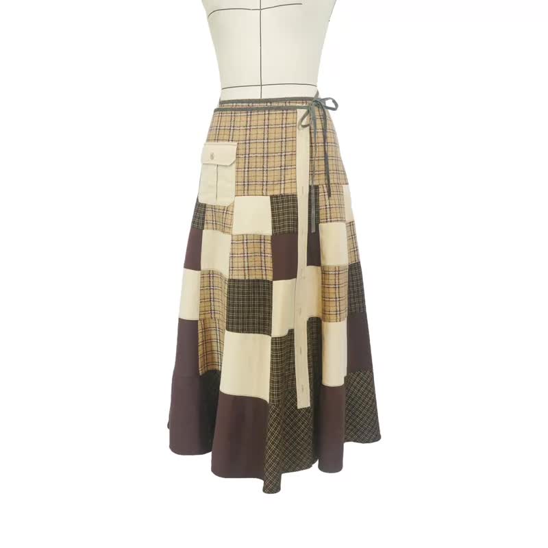 Aman Eco-Patchwork Series Plaid Wrap Skirt Long Skirt One-of-a-Kind - Skirts - Other Materials 