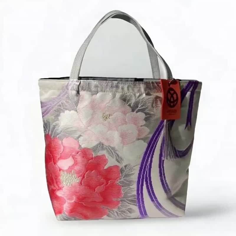 獨一無二真絲和服袋帶托特包, 日本手工刺繡升級改造包, 和風藝術 - 手提包/手提袋 - 絲．絹 粉紅色