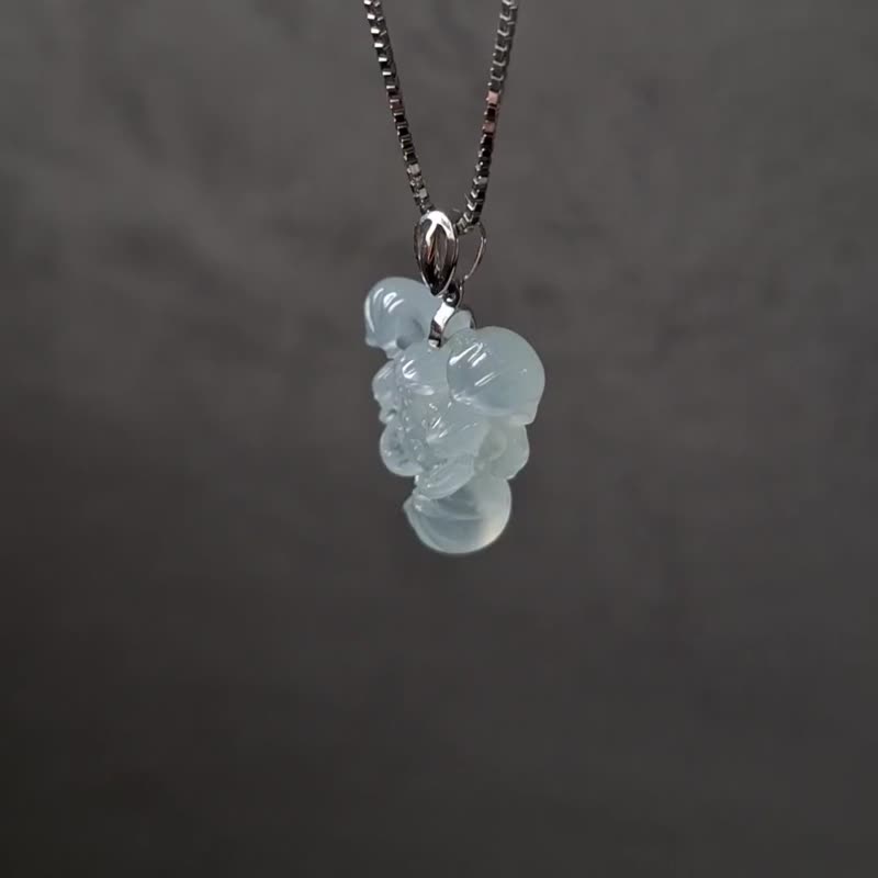 翡翠荷花白冰小吊墜 | 天然緬甸翡翠玉器 | 18K金鑲嵌 - 鎖骨鍊 - 玉石 白色