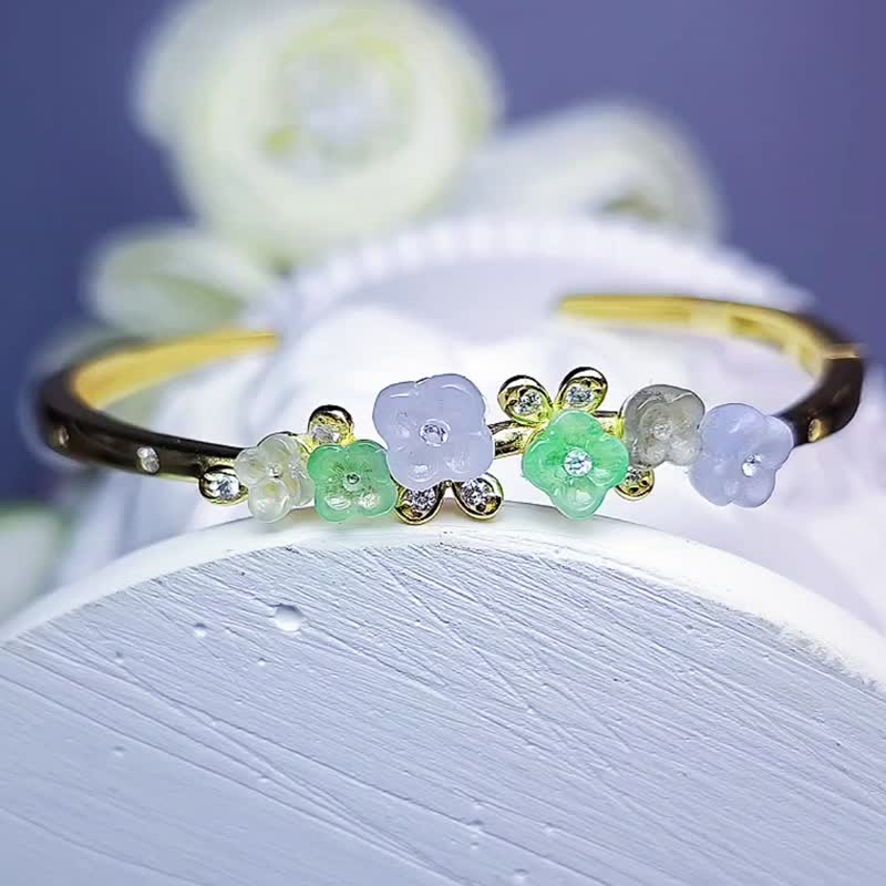 Lucky you, noble people, good luck | Dreamy multi-treasure ice osmanthus | Burmese A-quality jade sterling silver bracelet - สร้อยข้อมือ - หยก หลากหลายสี