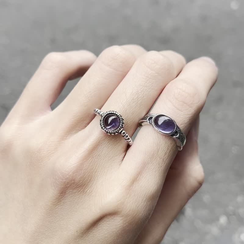 Xiyingyao 925 Silver cordierite live ring handmade silver jewelry retro ethnic style for men and women - แหวนทั่วไป - คริสตัล สีน้ำเงิน