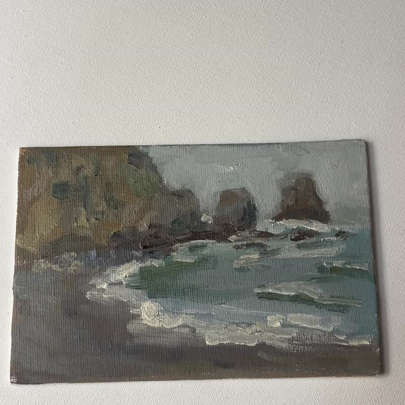 Rockway Beach, Pacifica, oil painting, 6x4in (15x10cm) - ตกแต่งผนัง - วัสดุอื่นๆ 