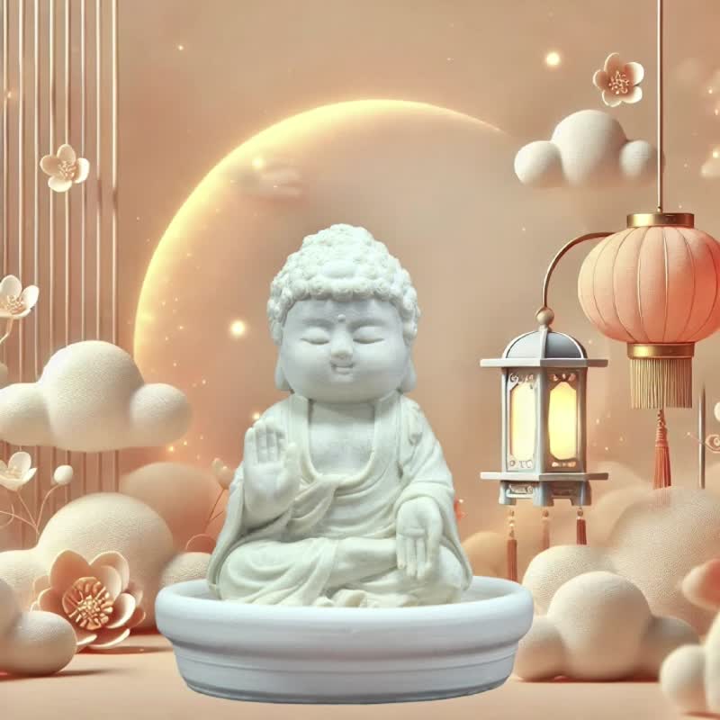 Mindful Buddha Statue Prasanna, w/small dish Aroma stone home diffuser - Fragrances - Other Materials White