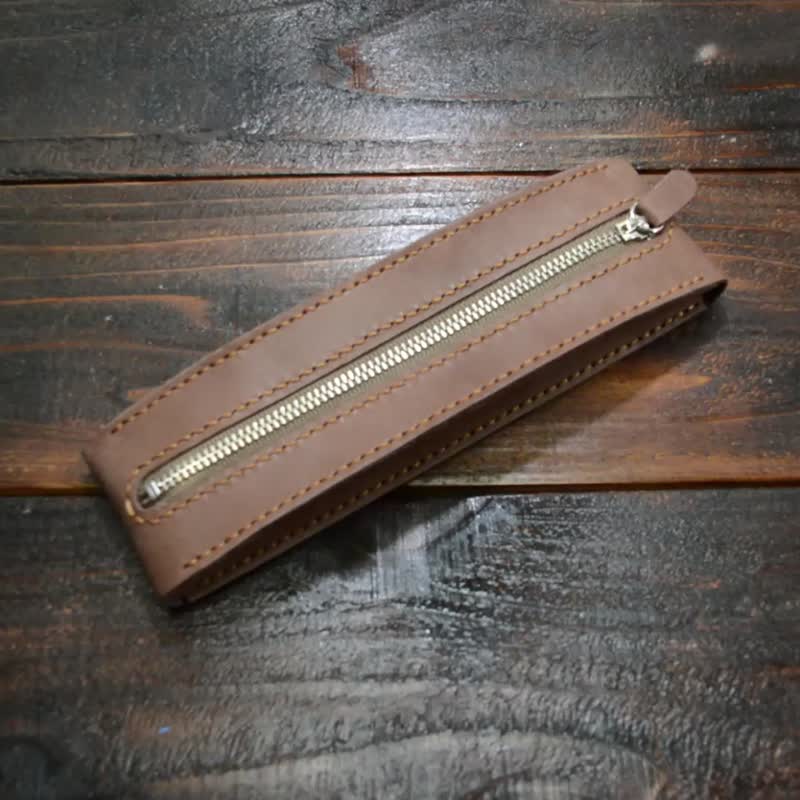 Italian leather MAYA pen case / T.moro / hand sewing - กล่องดินสอ/ถุงดินสอ - หนังแท้ สีนำ้ตาล